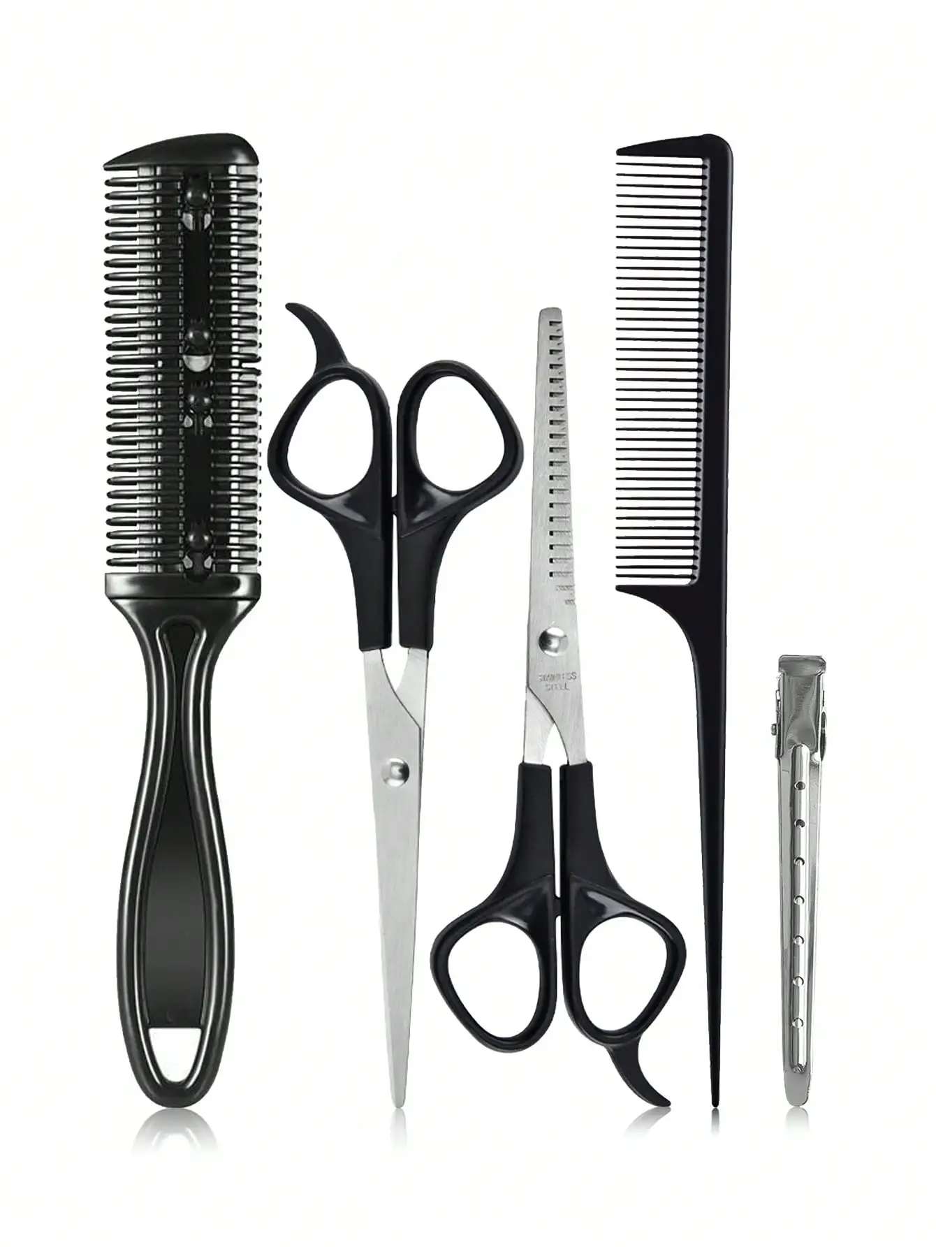 

5pcs Professional Hair Styling Tool Set - Includes Hair Cutting Scissors, Comb, And Thinning Shears For Perfect Haircuts And Thinning, Slick Back Brush, Hair Dryer, Hair, Barber, Hair Tools, Hair Products, Edge Brush, Styling Brush, Hair Dryer, Hair Stuff