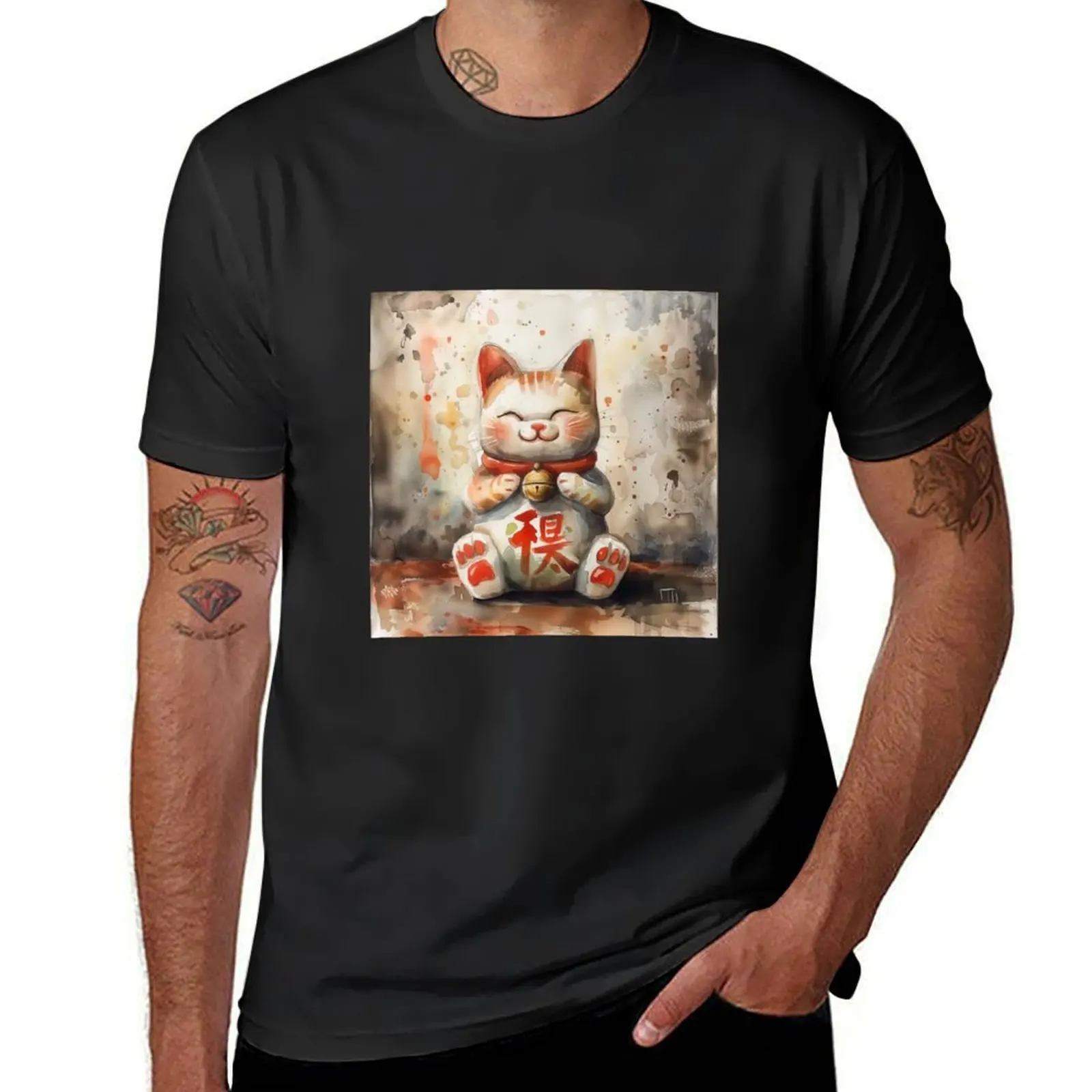 

Maneki Neko - Japanese symbol of happiness - 4 T-Shirt customizeds tops korean fashion mens t shirts casual stylish