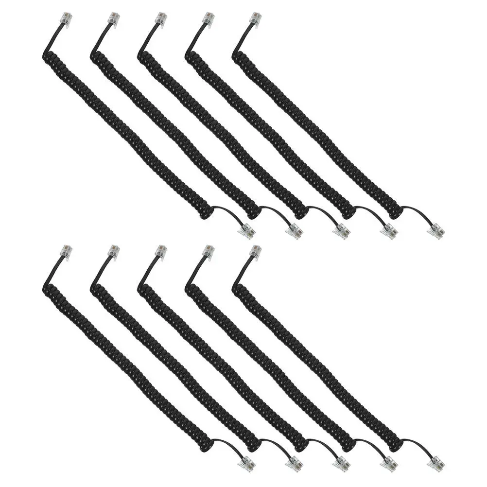 10pcs Telephone Replacement Cables Black Coiled Phone Cords Landline Spring Wire Durable Practical Use Stable