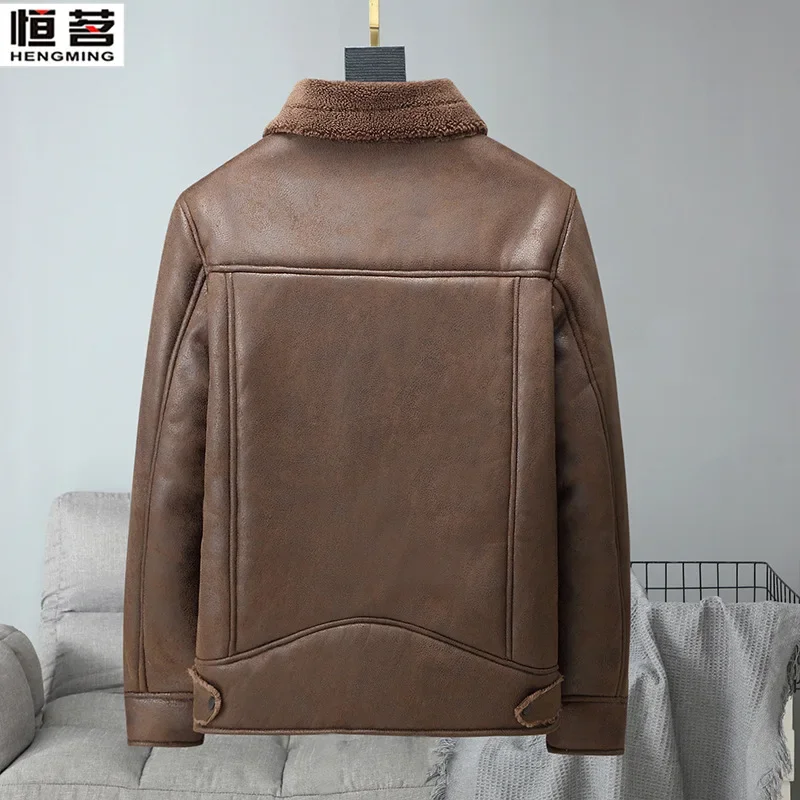 Faux Leather Jacket with Thickened Fleece and Grain Fur for Men and Women, Perfect for All Ages and Occasions in Winter 2024