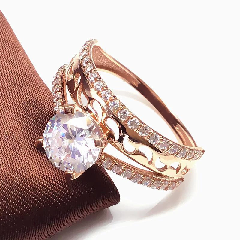 Romantic Fashion 585 Purple Gold Inlaid Diamond rings for women Exquisite Light Luxury 14K Rose Gold Plating engagement Jewelry