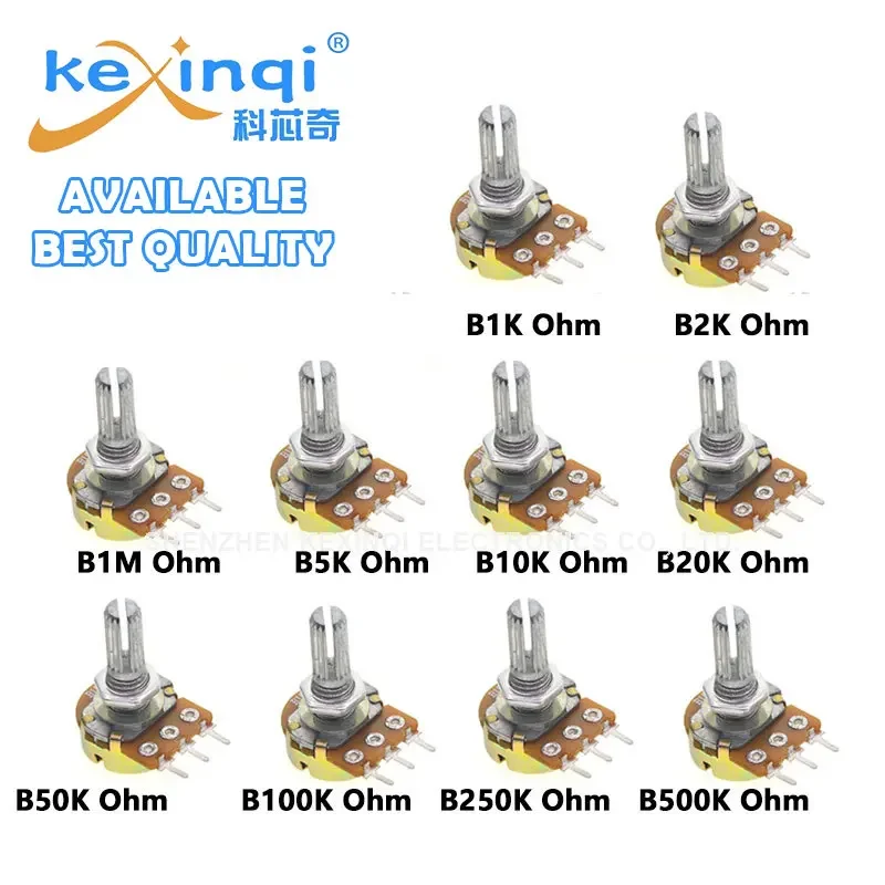 (10pcs/Set) WH148 Linear Potentiometer 15mm Shaft With Nuts And Washers Kit B1K~B1M 1K 2K 5K B10K 20K 50K 100K 500K 1M Ohm 3Pin