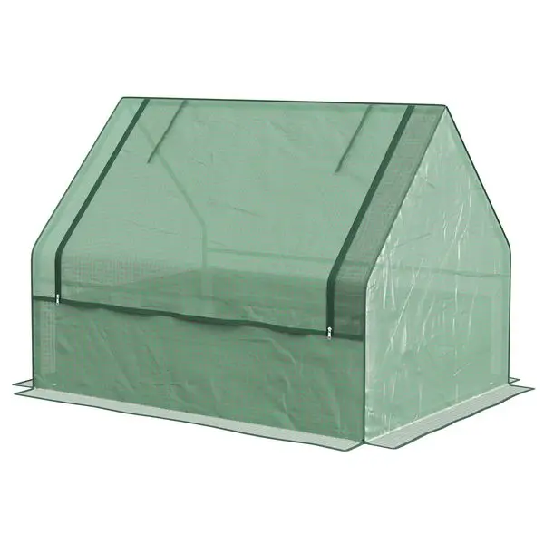 

Metal Raised Garden Bed with Greenhouse, Small Planter Box with Green & Silver Cover for Outdoor Gardening