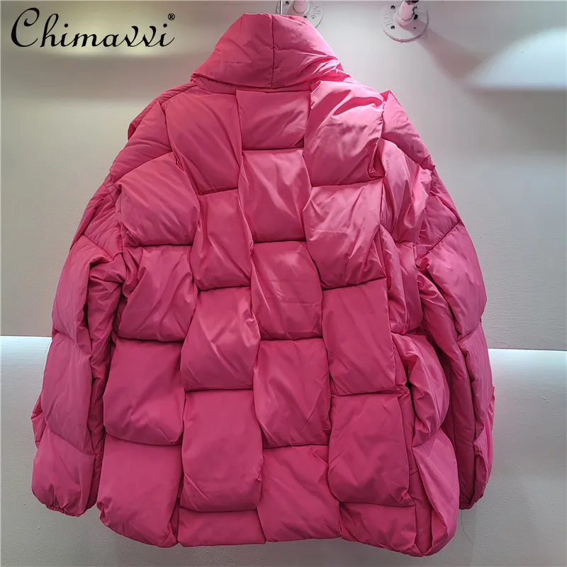 2025 ملابس الشتاء موضة جديدة الوقوف طوق سترة قطن الثقيلة متماسكة فضفاضة الراقية طويلة الأكمام سميكة معطف دافئ للنساء #5