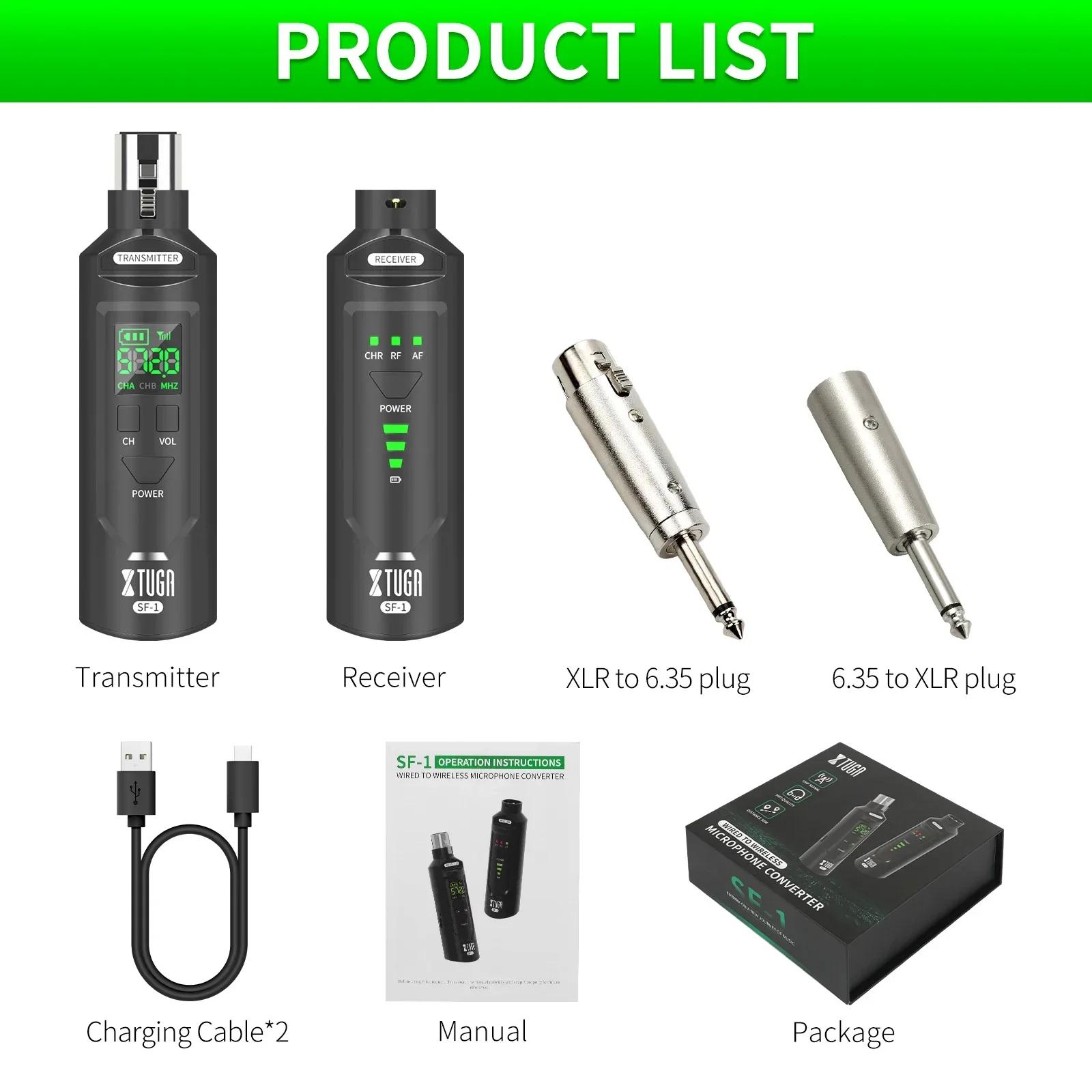 Nouveau transmetteur et récepteur XLR sans fil XTUGA SF-1, adaptateur sans fil UHF pour Microphone dynamique filaire/microphone à fusil de chasse/guitare