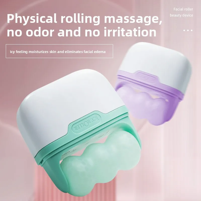 جهاز تدليك الوجه المزدوج على شكل آيس رولر، أداة تبريد ومهدئة للعناية بالبشرة، كرة صغيرة برأسين للعناية بالانتفاخ والمسام