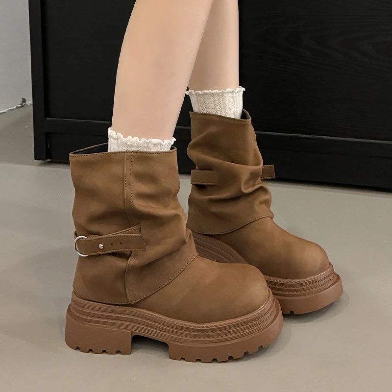 

Fashion Ankle Women's Boots Flats Sport Shoes Platform Chelsea Boots Woman 2025 Winter Goth Leather Shoes Casual Short Botas