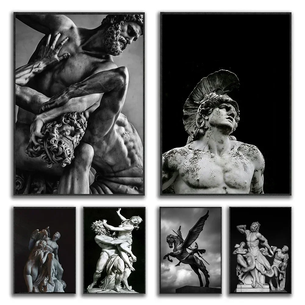 Affiche sur toile de sculpture nue classique de la mythologie grecque en noir et blanc, art mural nordique, tableau moderne pour la décoration de la maison