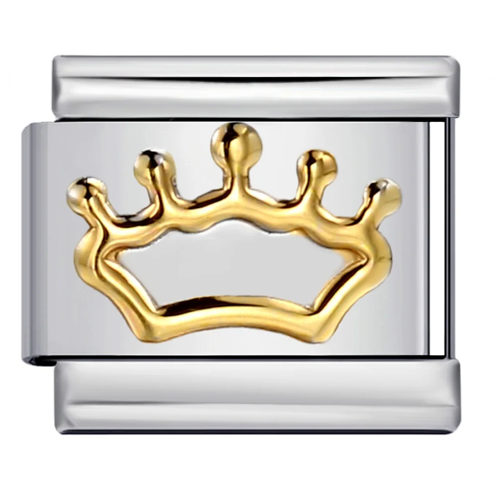 Einfache, farbenfrohe italienische Charm-Verbindungsperlen in Kronenform, passend für 9-mm-Edelstahlarmbänder, zum Selbermachen, modischer Schmuck für Damen und Herren. – Detail 3