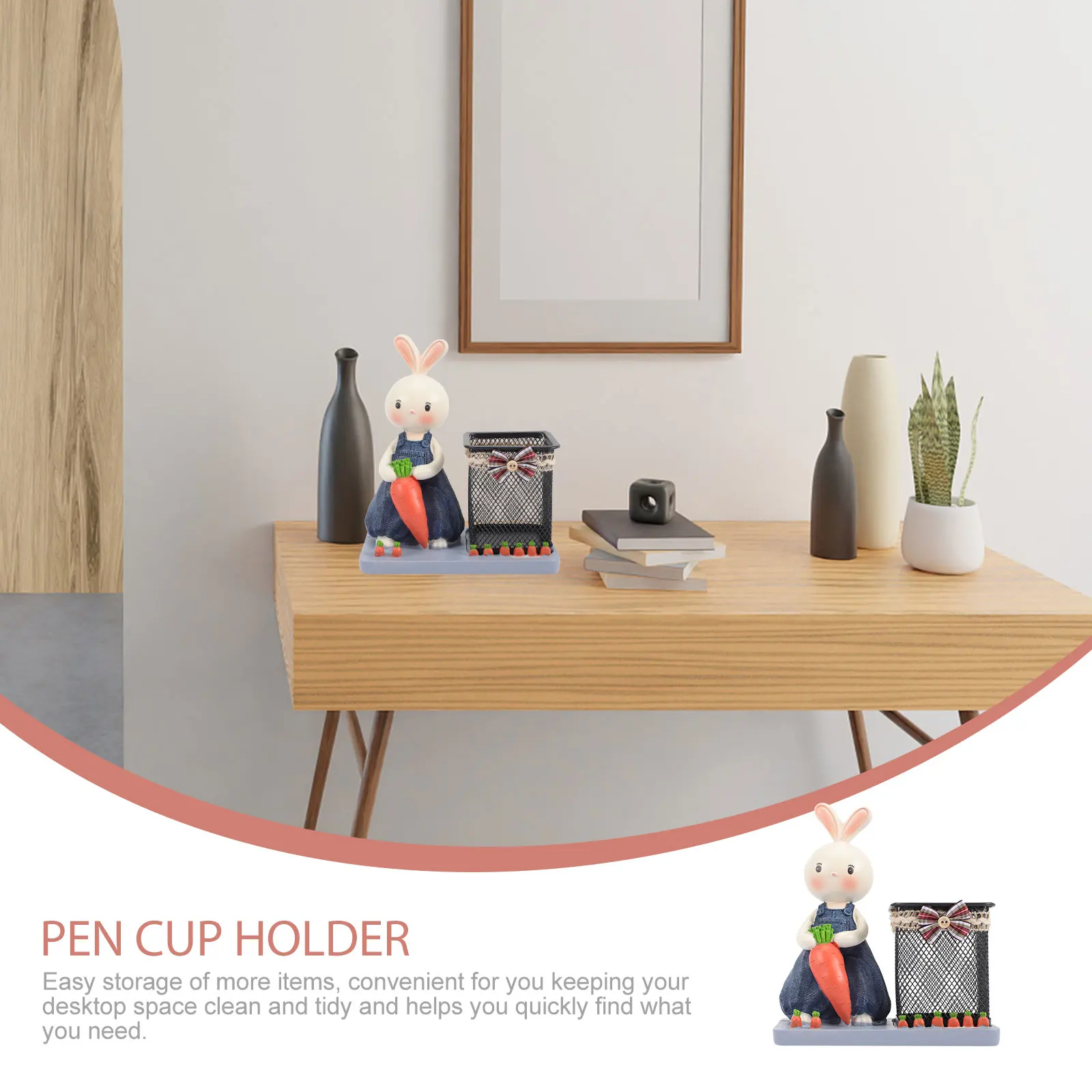 

Cute Bunny Holder Large Capacity Desktop Storage Organizer Multi-Function Stationery Holder Home Office School Cup Rustic Rabbit