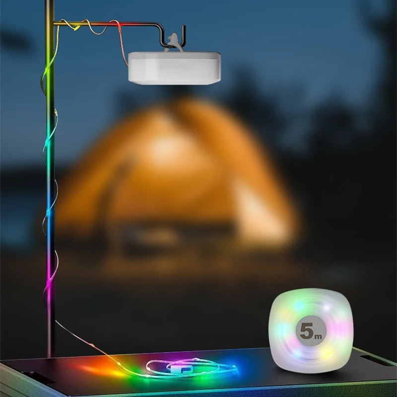 

LED Camping Lamp Strip Atmosphere 5M Length Waterproof Recyclable Light Belt Outdoor Garden Decoration Lamp for Tent Room