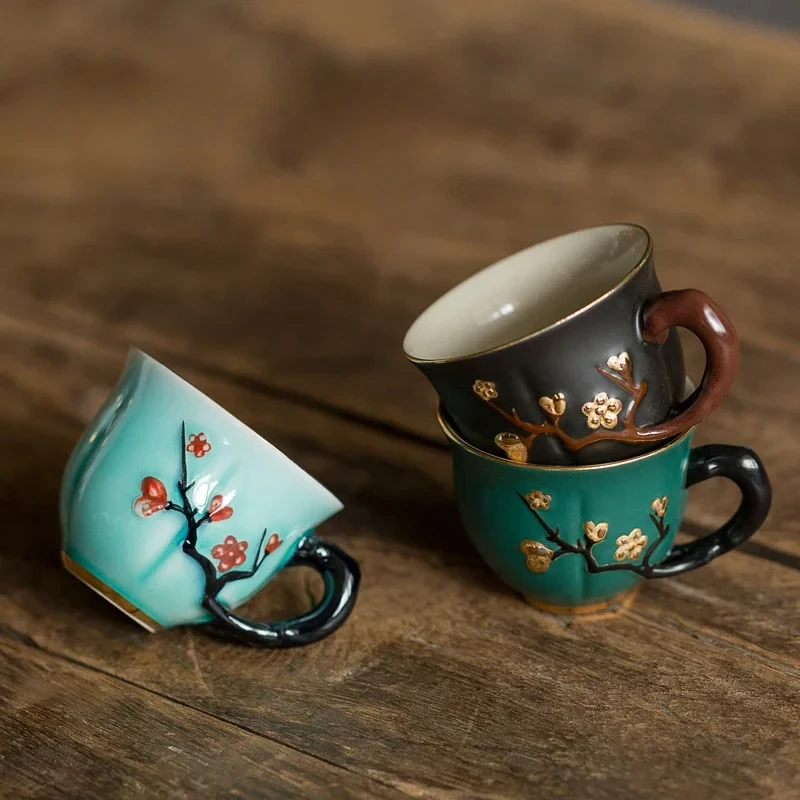 

Керамическая чашка Celadon Glaze с ручкой, маленькая чайная чашка Gongfu, китайская фарфоровая чашка ручной работы для дома, чайная церемония, дзен, подарок для питья