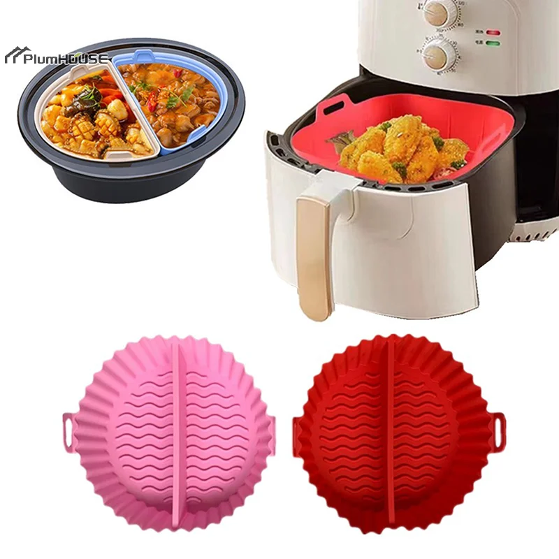 1Pcs Silicone Air Fryer Oven Baking Tray Pizza Fried Chicken Basket Pad Air-fryer Pot Food Plate Reusable Airfryer Pan Liner