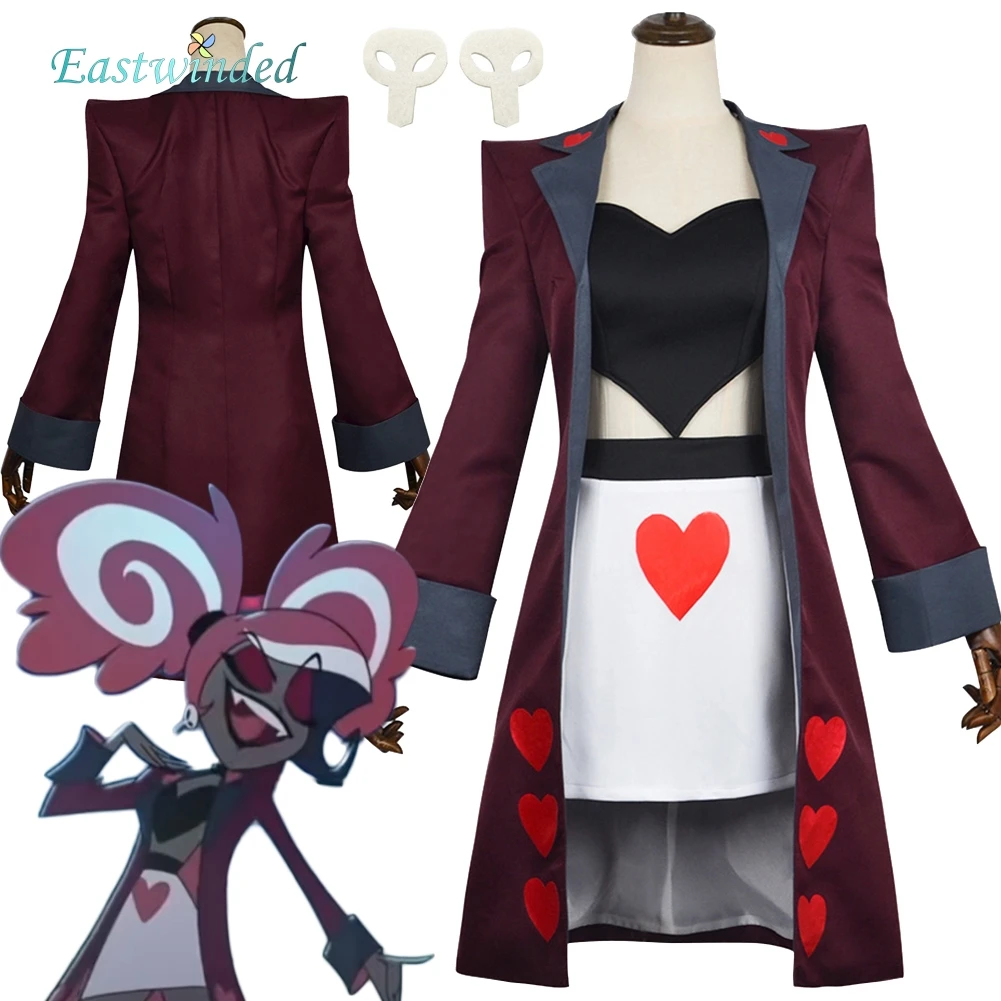 Hell Inn 2 المخملية تأثيري معطف أحمر أسود القلب أعلى زي موحد الكبار ملابس حريمي مجموعة ملابس حفلة الهالوين كرنفال