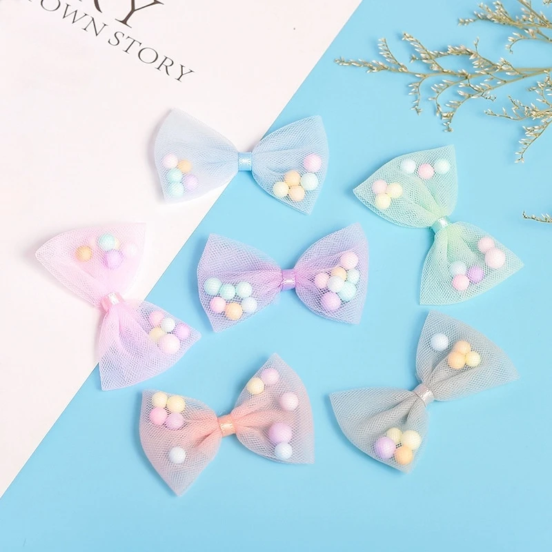 10 Stück/Lot Bonbonfarbenes Tüllband Schleife mit Schaumstoffball für DIY-Bastelarbeiten, Hochzeitsdekoration, Haarspangen und Kleidungszubehör – Detail 2