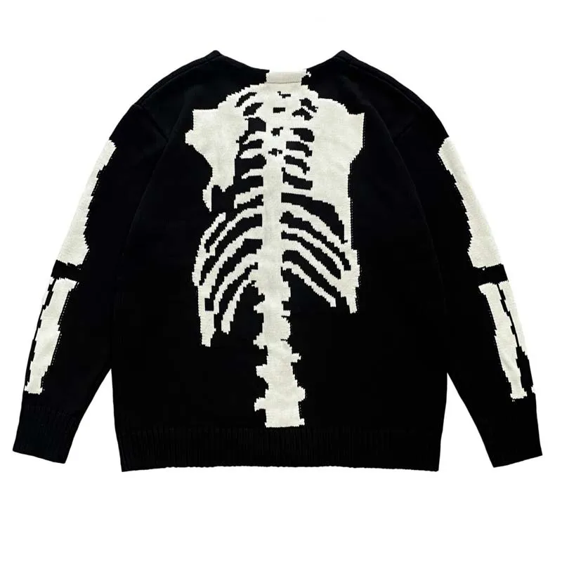 Kapital Vintage Hirata Bone Skeleton Retro Japanese Wind Piercing Knitted Hoodie Sweater for Men Fashion Cardigan