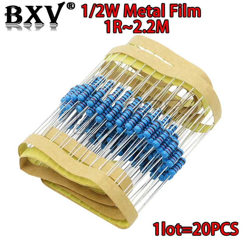 50PCS 1/2W Metal Film Resistor 1R~2.2M 100R 220R 330R 1K 1.5K 2.2K 3.3K 4.7K 10K 22K 47K 100K 100 220 330 1K5 2K2 3K3 4K7 Ohm