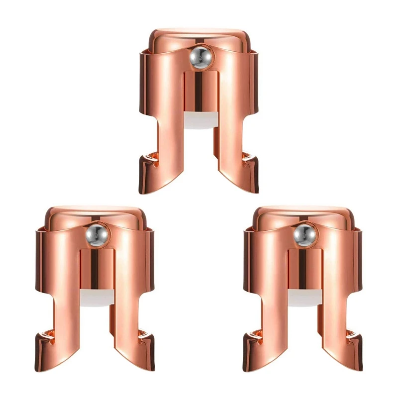 3X Champagne Bottle Stopper Rose Gold Stainless Steel Champagne Sealer Plug Super Powerful Seal Reusable Wine Saver