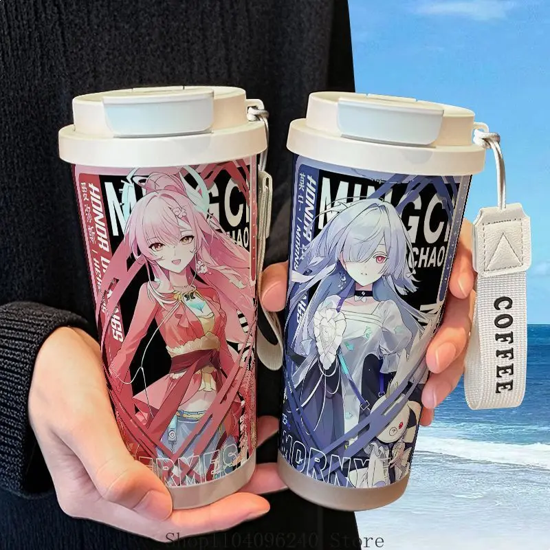 

Термос Wuthering Waves Aemeath Mornye из нержавеющей стали с двойной трубочкой для питья, большой емкости, для студентов, кофейная кружка, аниме-косплей