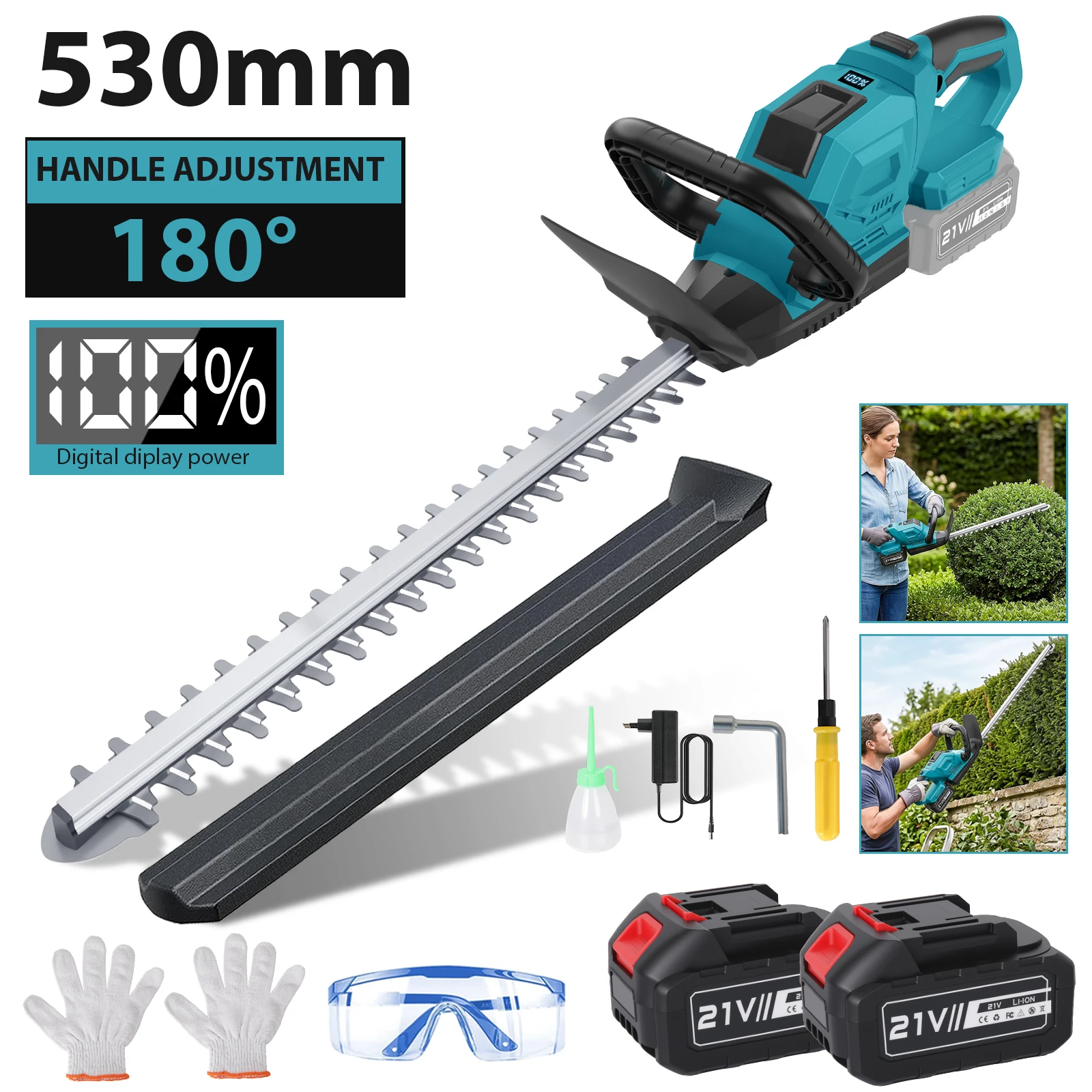 Taille-haie électrique sans fil 650W 3000RPM, tondeuse à gazon, outils de jardinage et d'aménagement paysager, taille-haie pour batterie Makita 21V