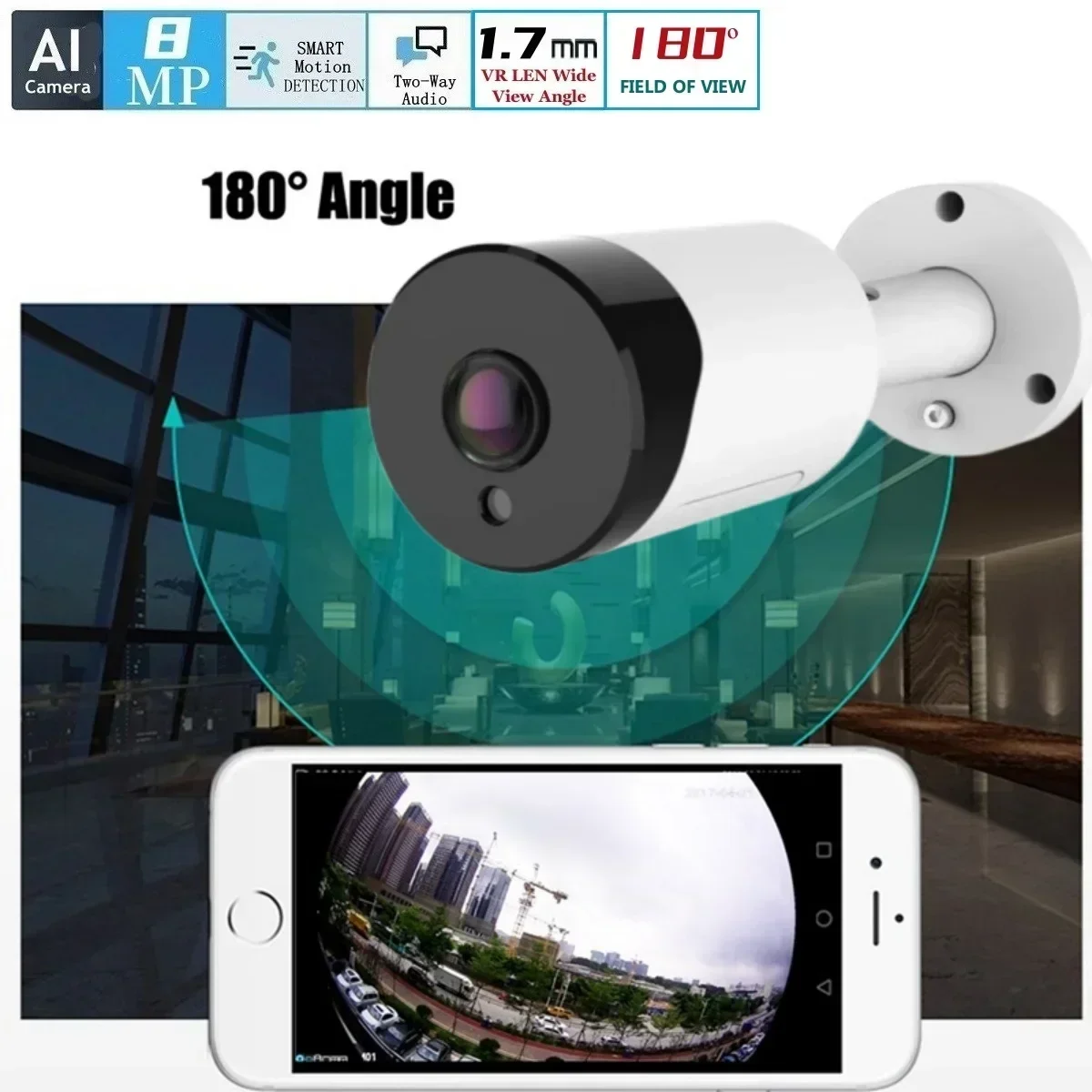 

Vision bullet Cam 4K VR Panoramic 180 Degree Poe With Two way audio Night 8MP 5MP 4MP 3MP IP66 Waterproof Security Camera