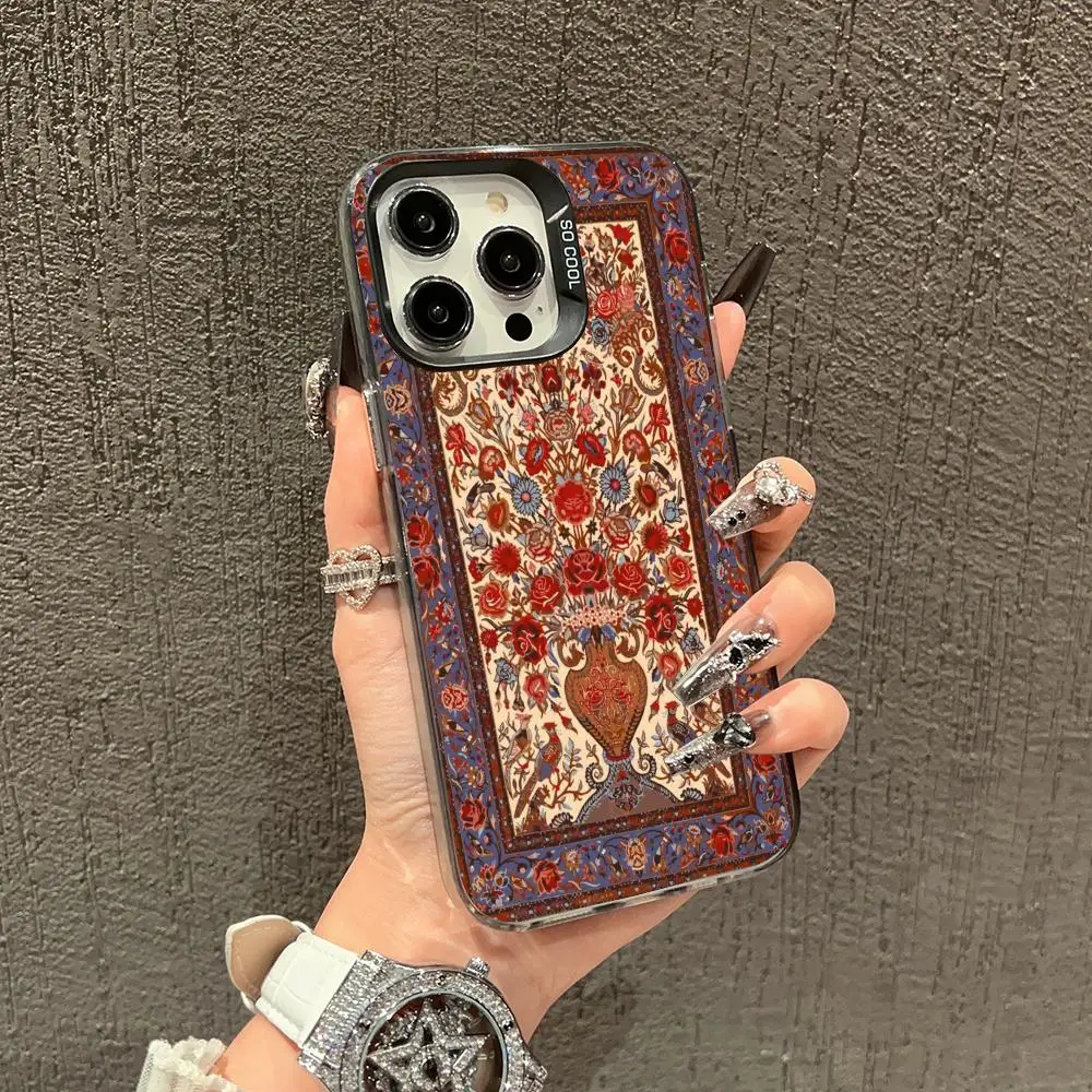 حافظة بنمط تصميم مزهرية لهاتف iPhone17 16 15 14 13 12 11 Pro/ Max/Plus غطاء خلفي مقاوم للصدمات ومضاد للبصمة