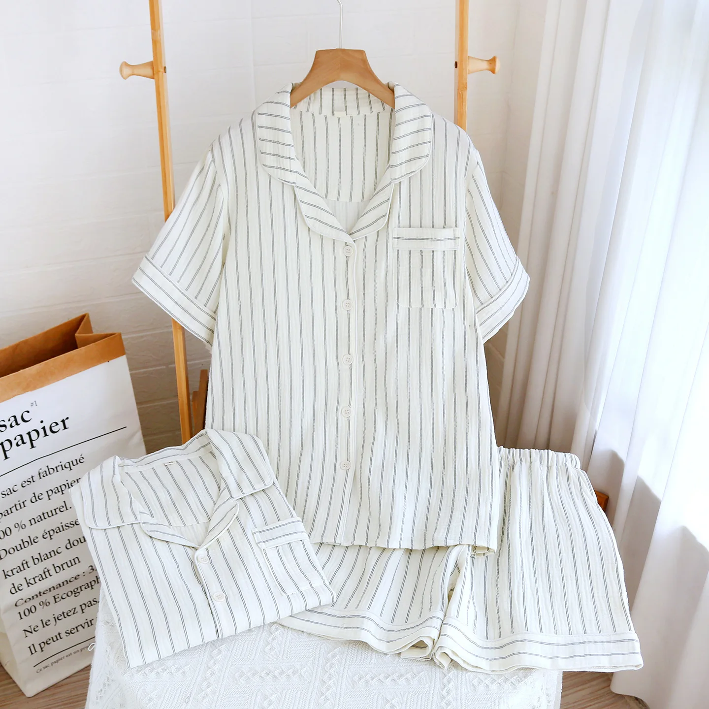 

2026 New Couple Women's Summer Pajama Set 100% Cotton Men's National Style Short Sleeve+Shorts Home Clothes