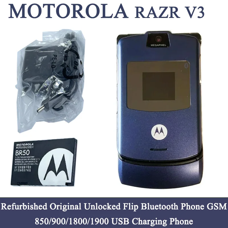 Motorola RAZR V3 90% - Original Unlocked Flip Bluetooth Phone Dual Display Advanced Fast Call GSM 850/900/1800/1900 High Quality