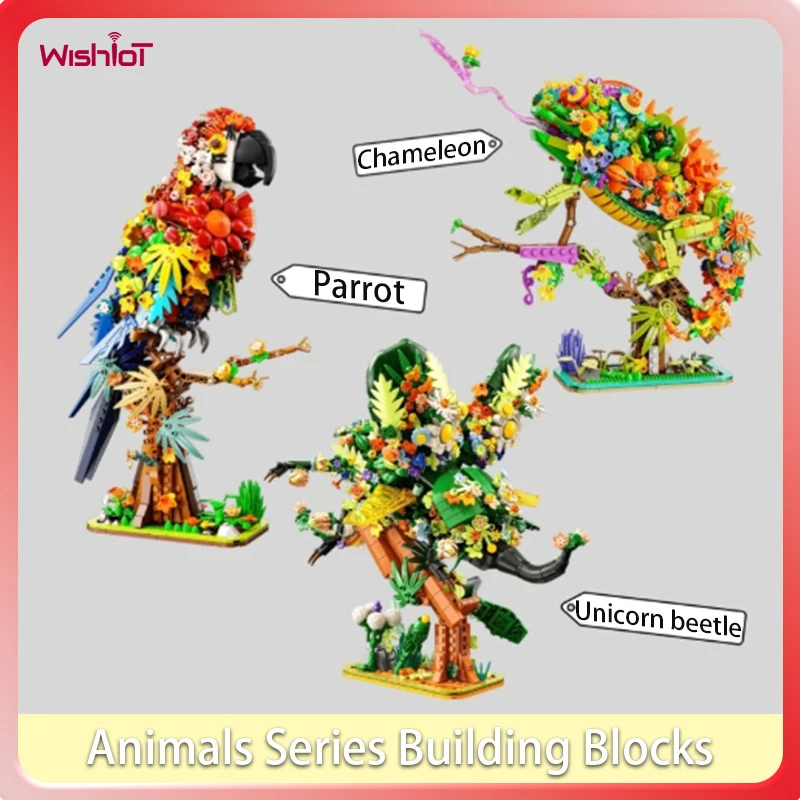 

1100PCS Parrot Model Building Blocks Assembly Kit Flower Bird Animal Series Creative Bricks Room Decoration DIY Gift