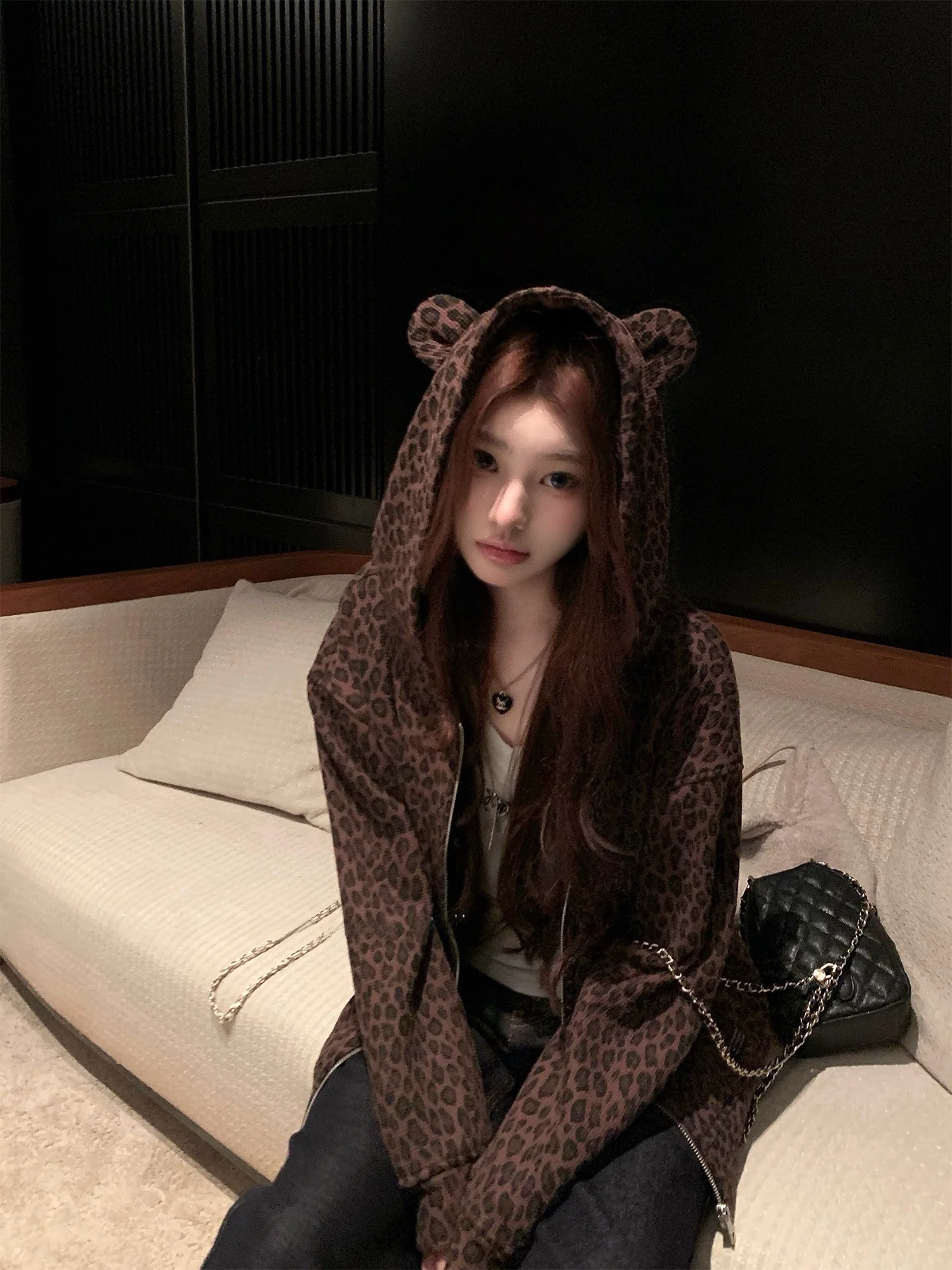 

Женская толстовка Chien с леопардовым принтом, свободного кроя, на молнии, осенне-зимняя, на флисовой подкладке, с длинными рукавами и манжетами, пальто-худи