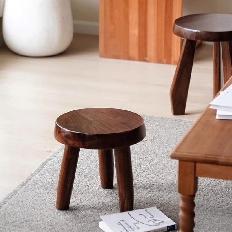 Japanese Elm Wood Step Stools Wabi-Sabi Style Low Bench Minimalist Entryway Seat Rustic Side Table