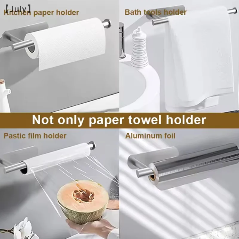 Suporte autoadesivo para rolo de papel, suporte de armazenamento de gancho de cozinha, aço inoxidável, montagem na parede, toalheiro