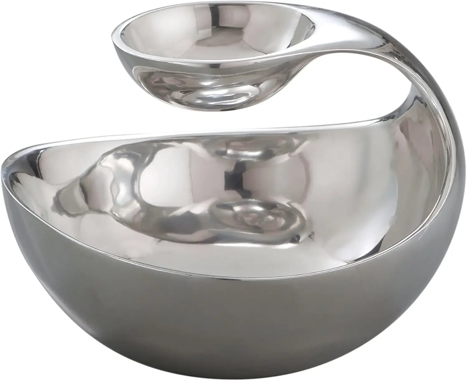 Scoop Server  Two-Tiered Chip and Dip Bowl  Cold & Hot Appetizer Serving Bowl  Made of Metal Alloy  11 x 8 Inch  Designed b