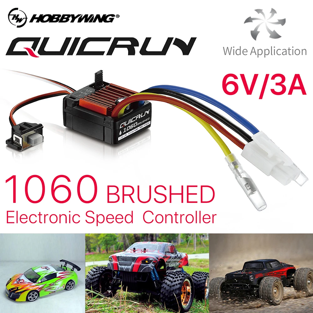 HobbyWing QuicRun 1060 60A Brushed ESC 2-3S Lipo 60A/360A 3A/6V 11.1V For 1:10 RC Car Waterproof For RC Car