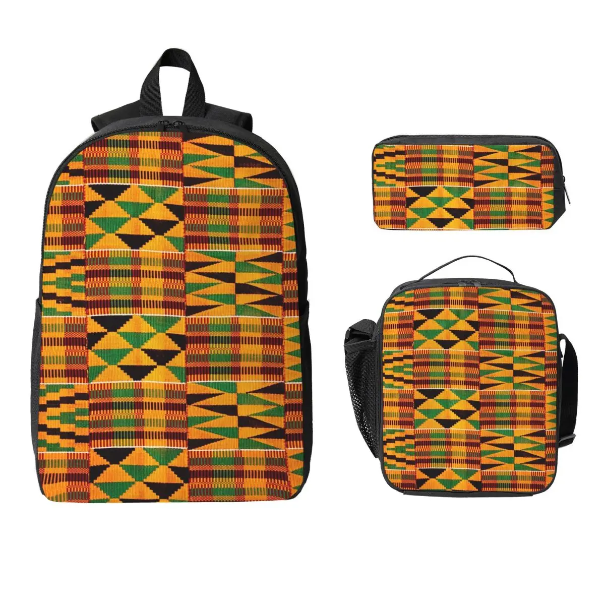

Аутентичный тканевый рюкзак Kente с африканским узором, сумка для книг, школьная сумка, сумки на плечо для ноутбука, изолированная сумка для обеда 3 шт., пенал