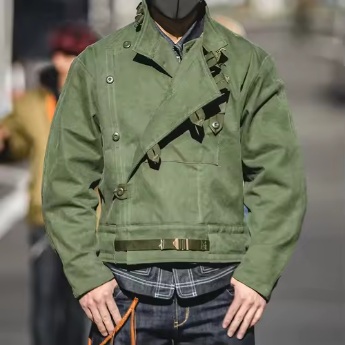 Maden Retro 16oz Canvas Swedish Motorcycle Green Jacket Pocket Bomber Jacket Casual Hunting Work Outwear for Men Spring and Fall - Image 2