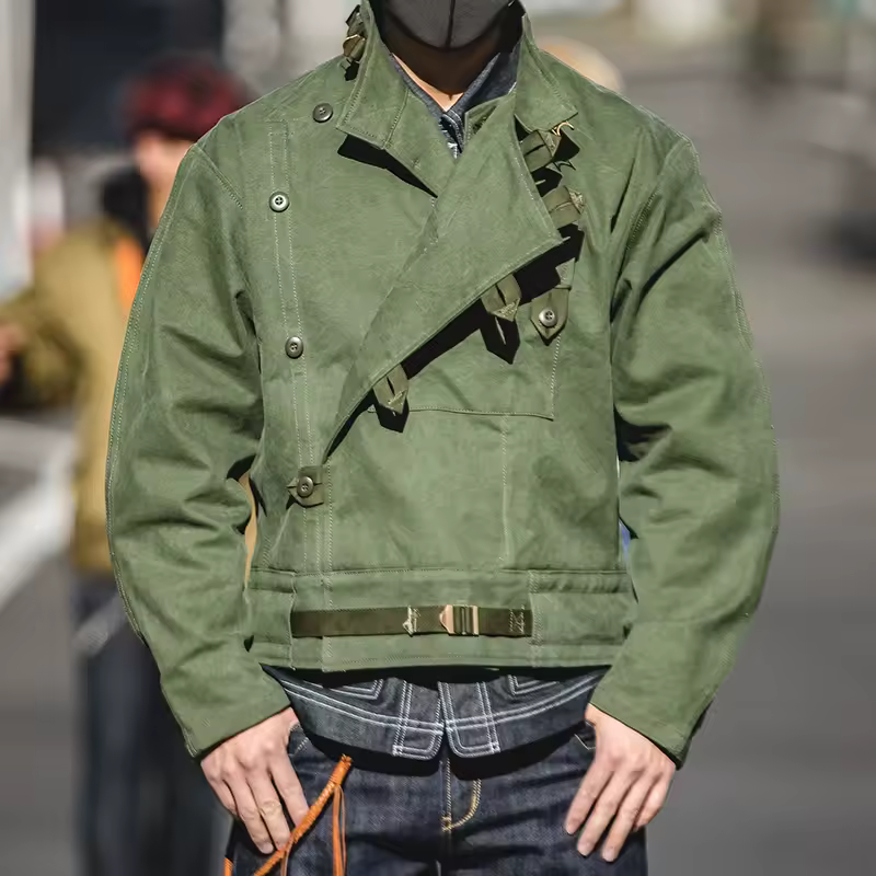 Maden Retro 16oz Canvas Swedish Motorcycle Green Jacket Pocket Bomber Jacket Casual Hunting Work Outwear for Men Spring and Fall - Image 2