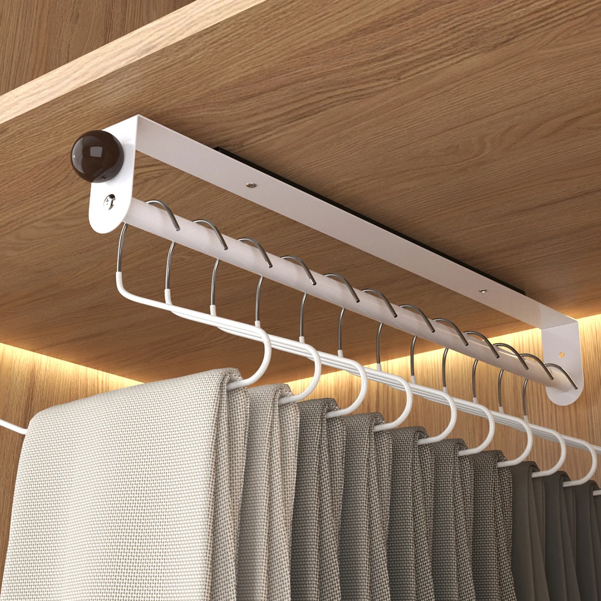 Pull Push Adjustable Top Mounting Closet Interior Telescopic Hanging Rod Cloakroom Retractable Slide Track Clothes Organizer