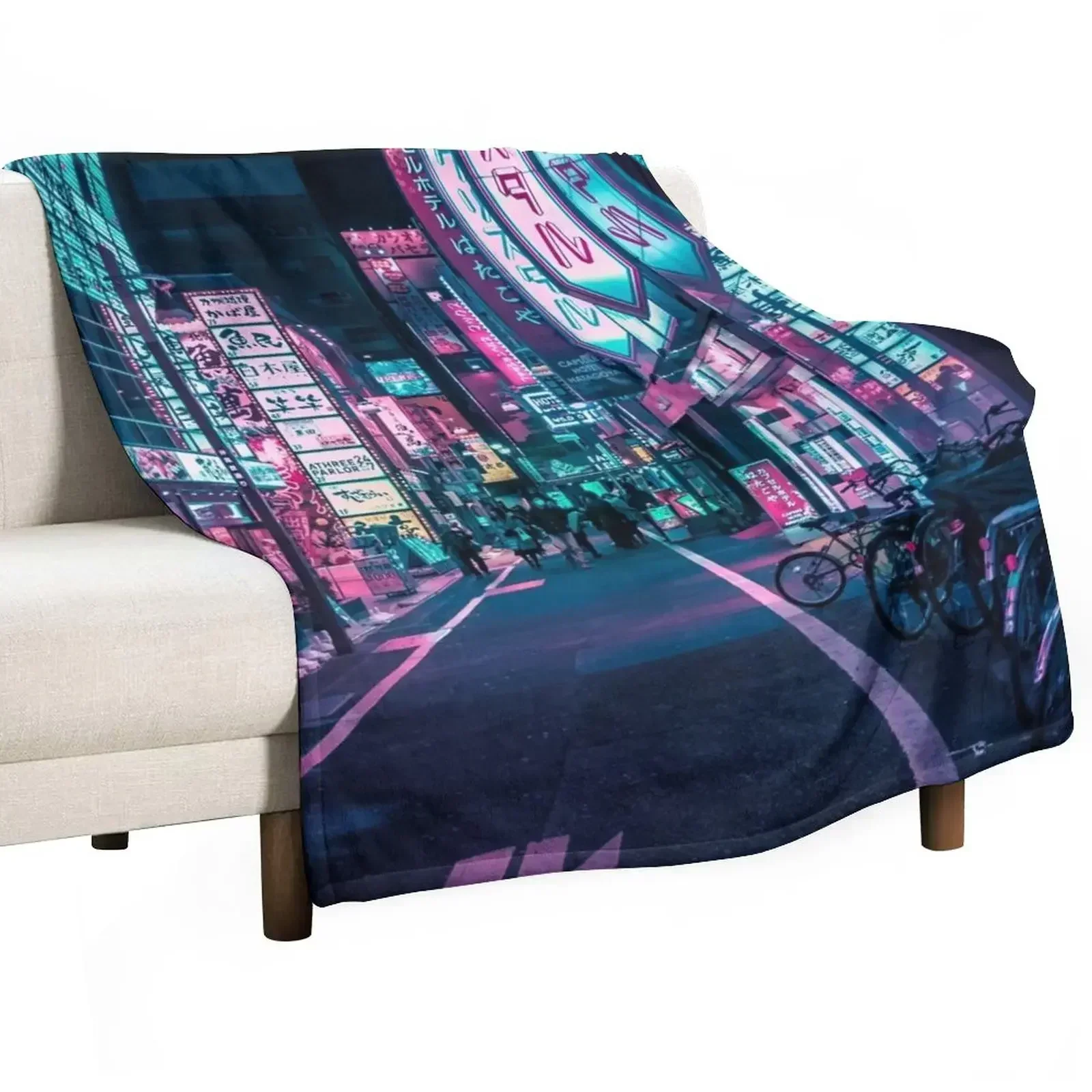 

Tokyo - A Neon Wonderland Throw Blanket blankets and throws Quilt Plaid on the sofa Blankets