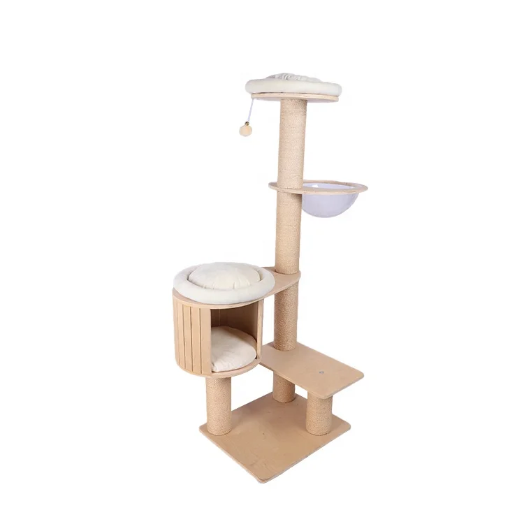 Climbing floor to ceiling  grey cat scratch post tree scratcher play house for pet