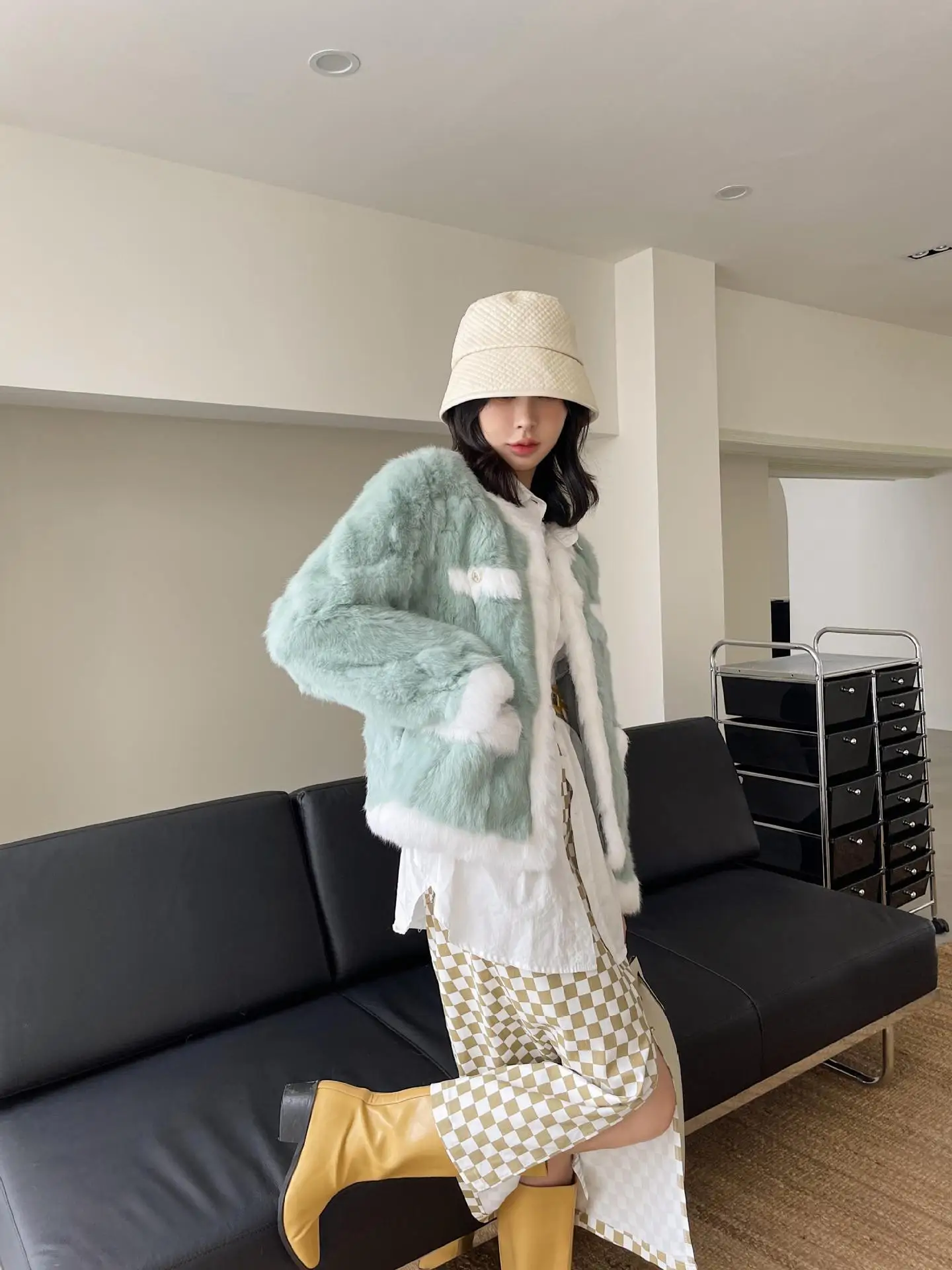 Luxury choice for winter, soft rabbit fur coat, Double-faced