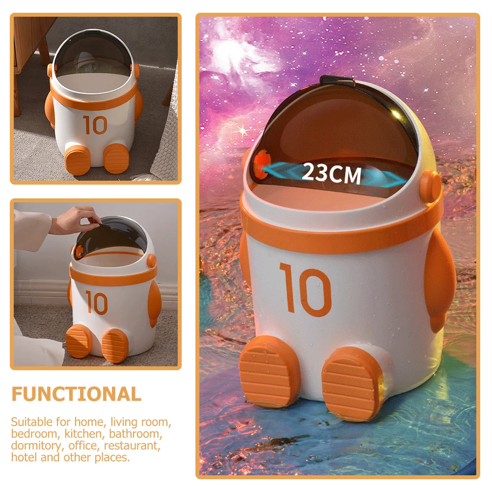 

Trash Can Lid Cartoon Spaceman Plastic Home Office Waste Paper Bin Waste Basket Cartoon Trash Can Small Trashcan