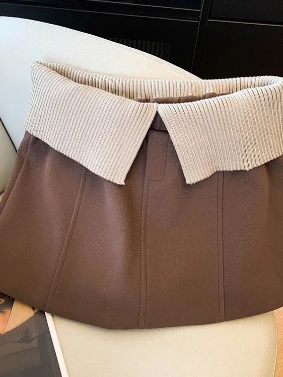 

Юбка А-силуэта в корейском стиле с высокой талией, женская вязаная юбка-карандаш с отложным воротником, облегающая, теплая, для повседневной носки