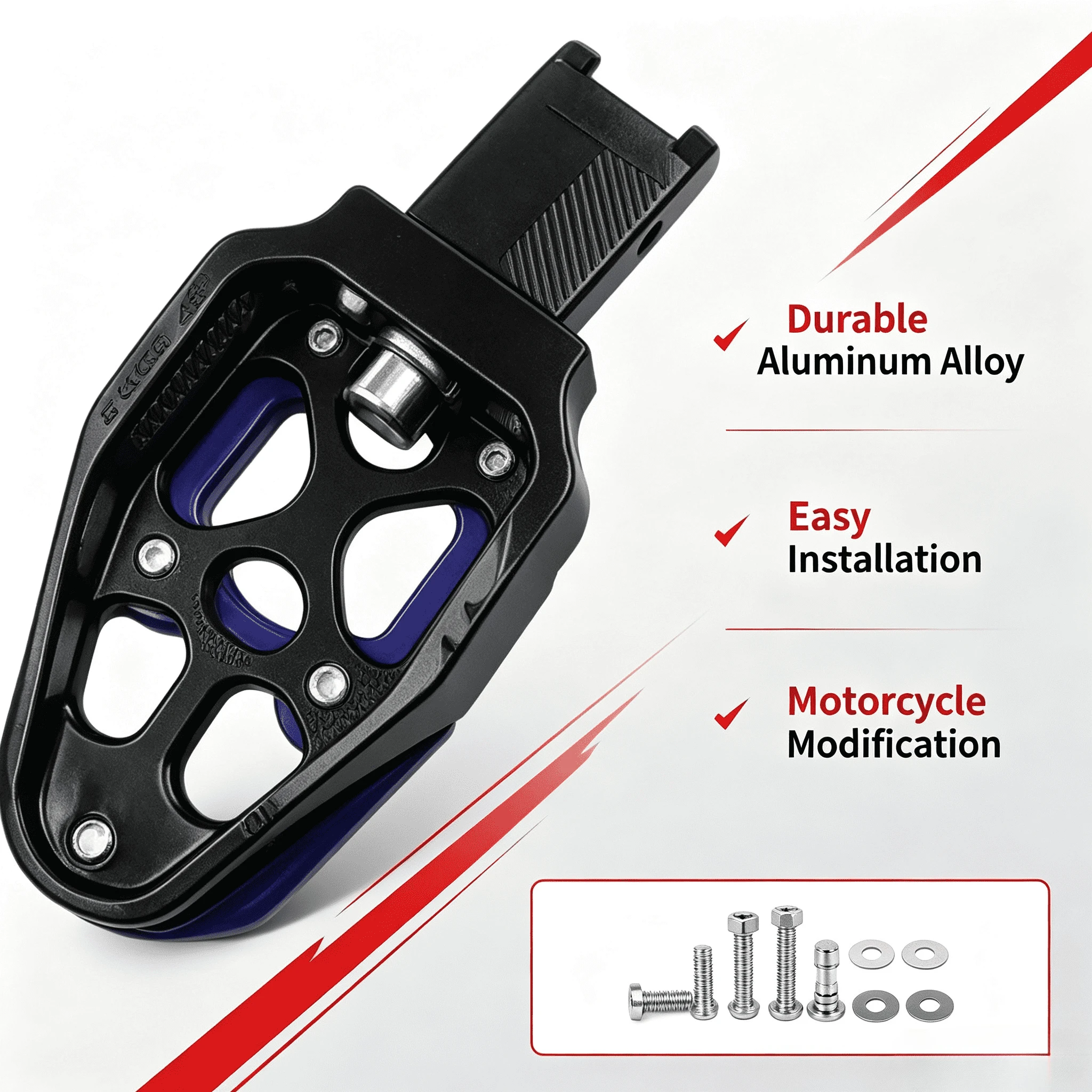 1 Pair Universal Motorcycle Aluminum Alloy Footrest Non‑Slip Pedal Modification Accessories Black Red Blue White