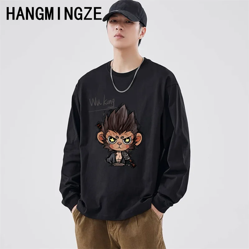 New Long Sleeve T Shirt For Men Autumn Monkey Print WuKong Cartoon T-shirts Streetwear Men Cotton T-shirt Baggy Trendy Clothing