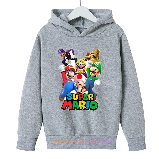 3-12 Years Old Children's Super Mario Hoodie Kids Children's Clothing Autumn Baby Sweater Print Pokemon Girls Pullover Boys