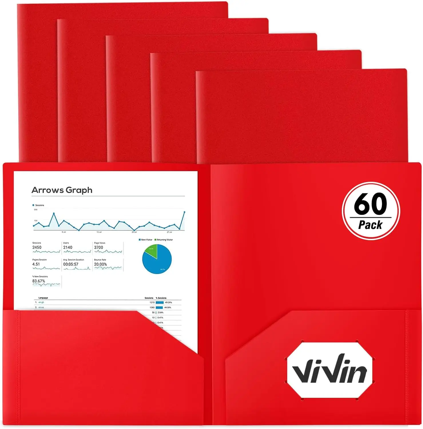 

60-Pack Red Plastic Folders with Pockets, Waterproof and Durable for School, Office, Home Use