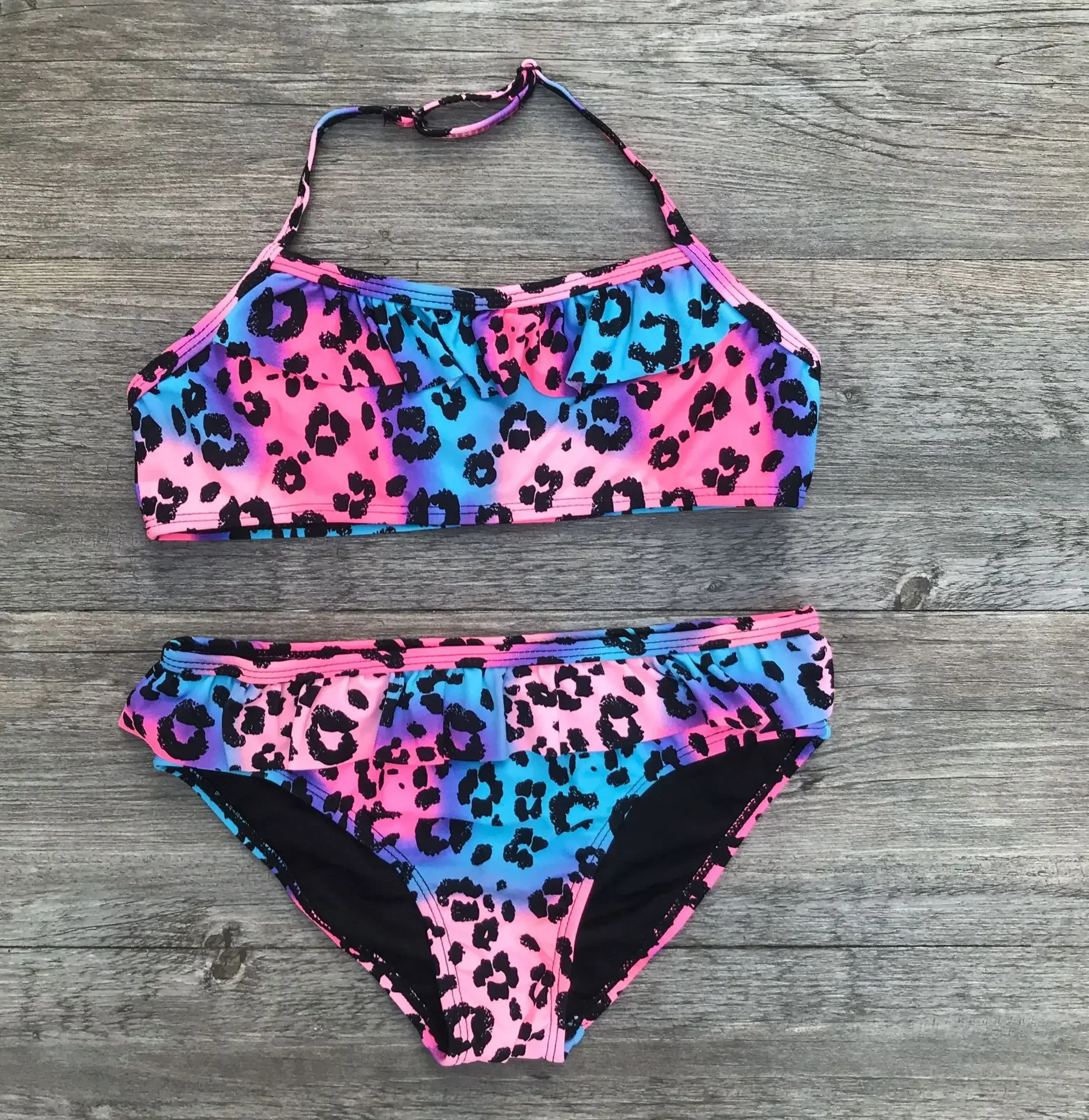 Girls Two-piece Swim Suits Bikinis Print With Flower Girl Bikini Set Swimsuit Children Swimwear Kids Bathing Suit Girl Beachwear