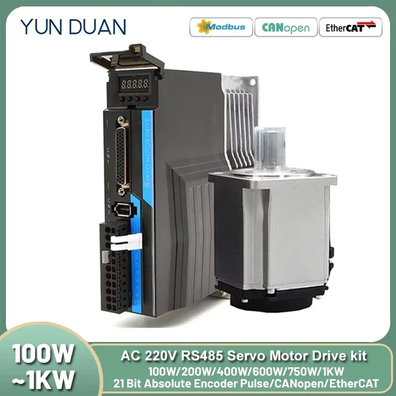 

YUN DUAN 100W-1KW AC Servo Brake Motor Drive Kit CANopen/EtherCAT 21 Bit Magnetic Encoder 40/60/80mm Falnge Servo 3000rpm 220V