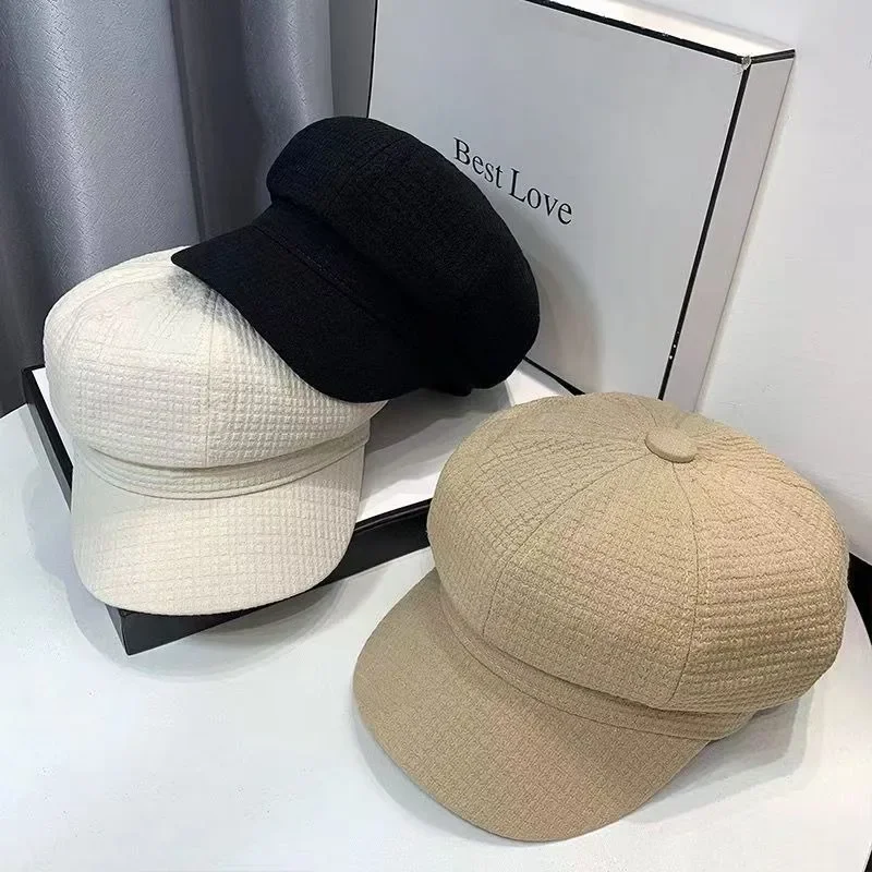 Women‘s Winter Vintage Berets Caps French Artist Warm Waffle Hat Female Solid Octagonal Hats Fashion Casual Autumn Cap